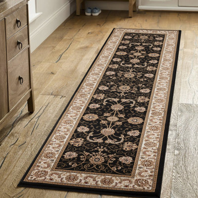 Tapis de luxe victorien noir et de luxe 100% polypropylène, finition teintée 31 po Motif en polypropylène de luxe classique X 118