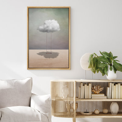 «Whimsical Desert Swing On Cloud In Desert» - Reproduction d'art sur toile encadrée neutre