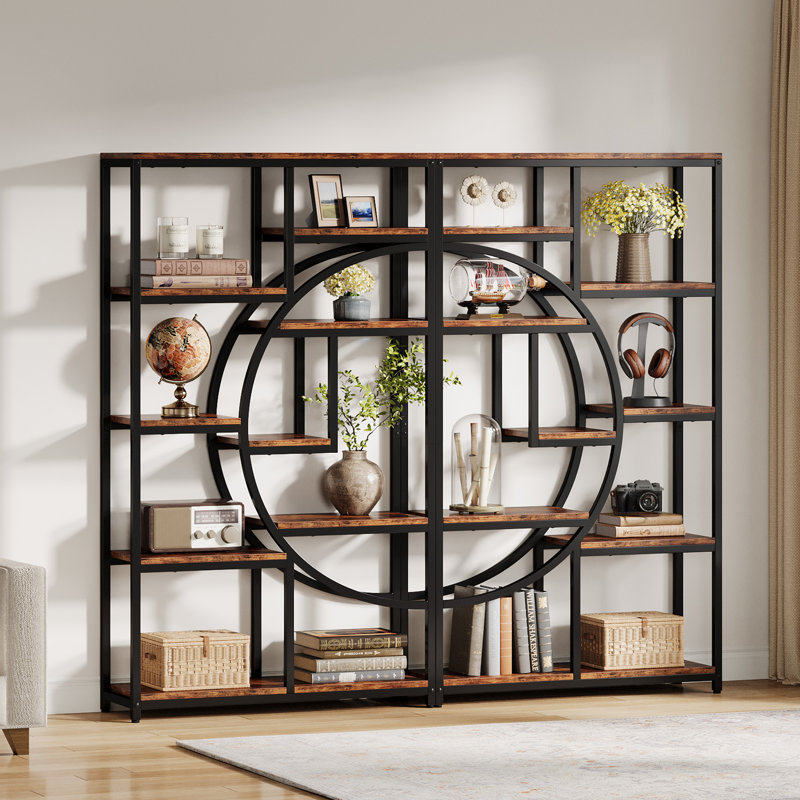 Stoil 68.89" H x 37.4" W Steel Geometric Bookcase, Brown/Black