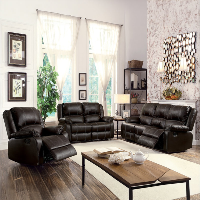 Canapé inclinable manuel 3 places Zuru Motion, Brun, H 41 po x l 78 po x P 39 po