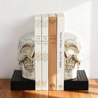 Skull Bookends – Antique Gothic Resin Decorative Book Holder With Non-Slip Pads,  Gift For Book Lovers & Collectors