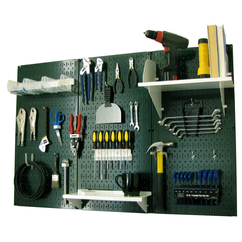 Pegboard Standard Tool Storage 32" H x 48" W Kit, Green and White