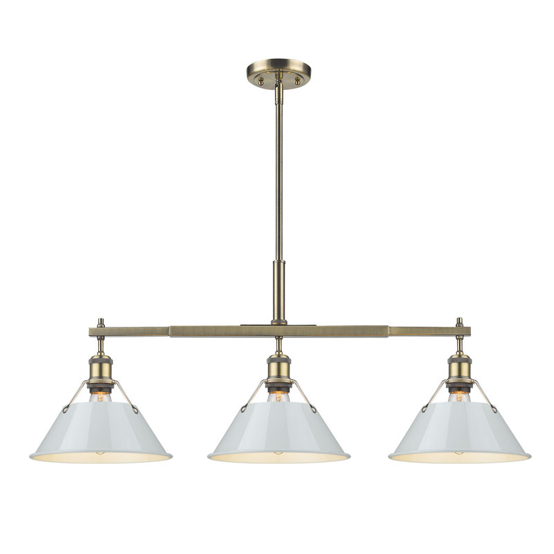 Weatherford 3 - Light Kitchen Island Pendant, Dusky Blue, Aged Brass