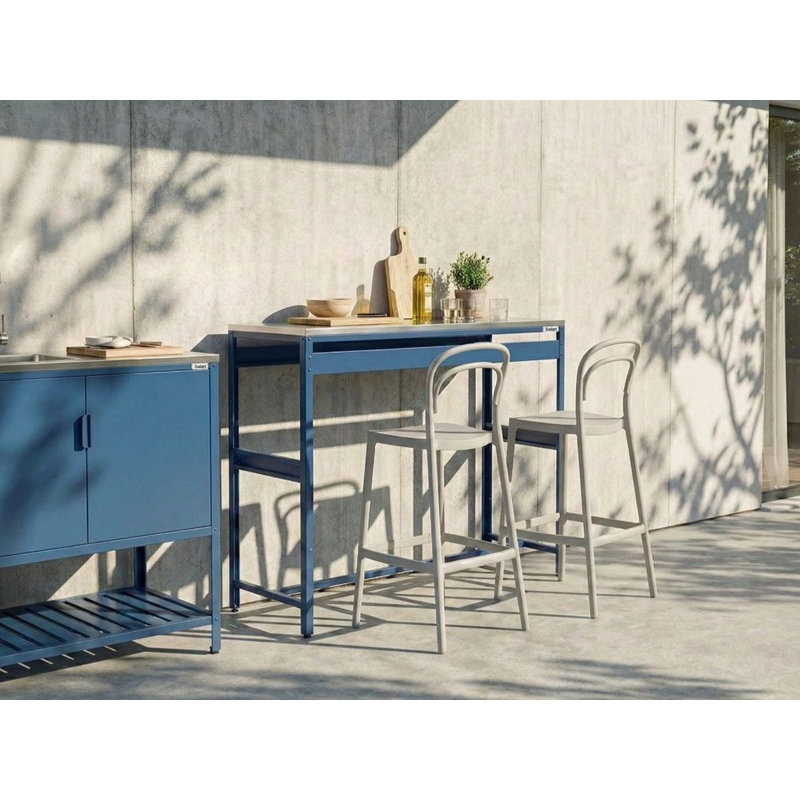 Rectangular Metal Outdoor Bar Table , 115cm W 40cm D, Blue