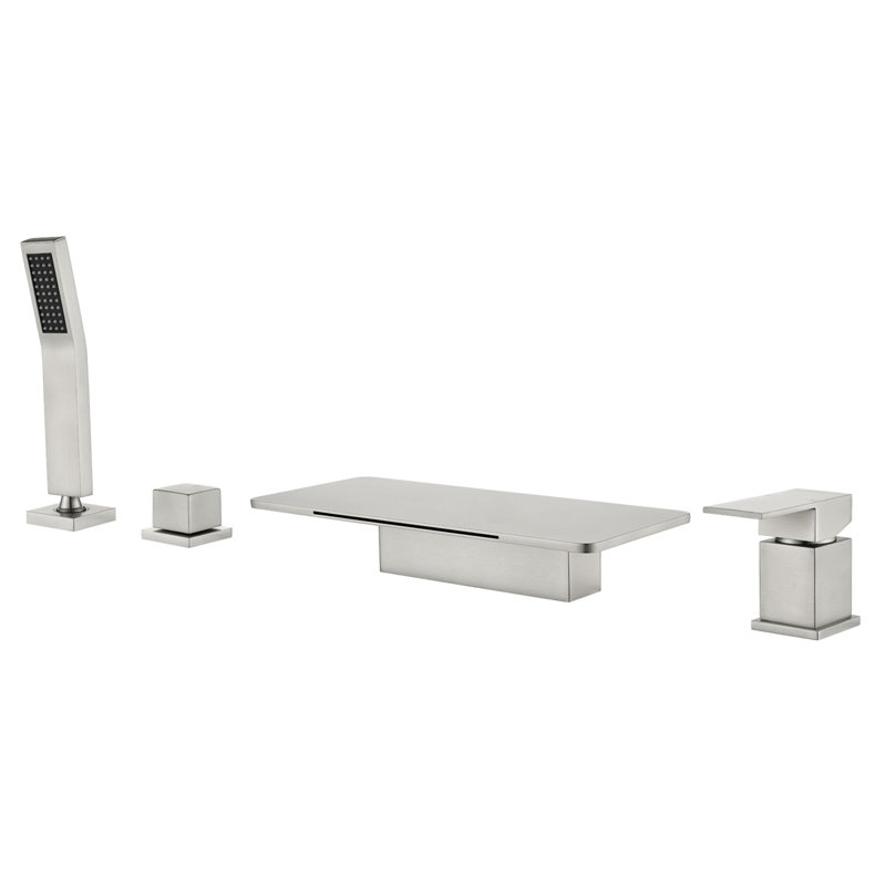 4 Hole Deck Mount Tub Faucet With Hand Shower Waterfall Bathtub Faucet Brass Single Handle Tub Fillers With Valve
