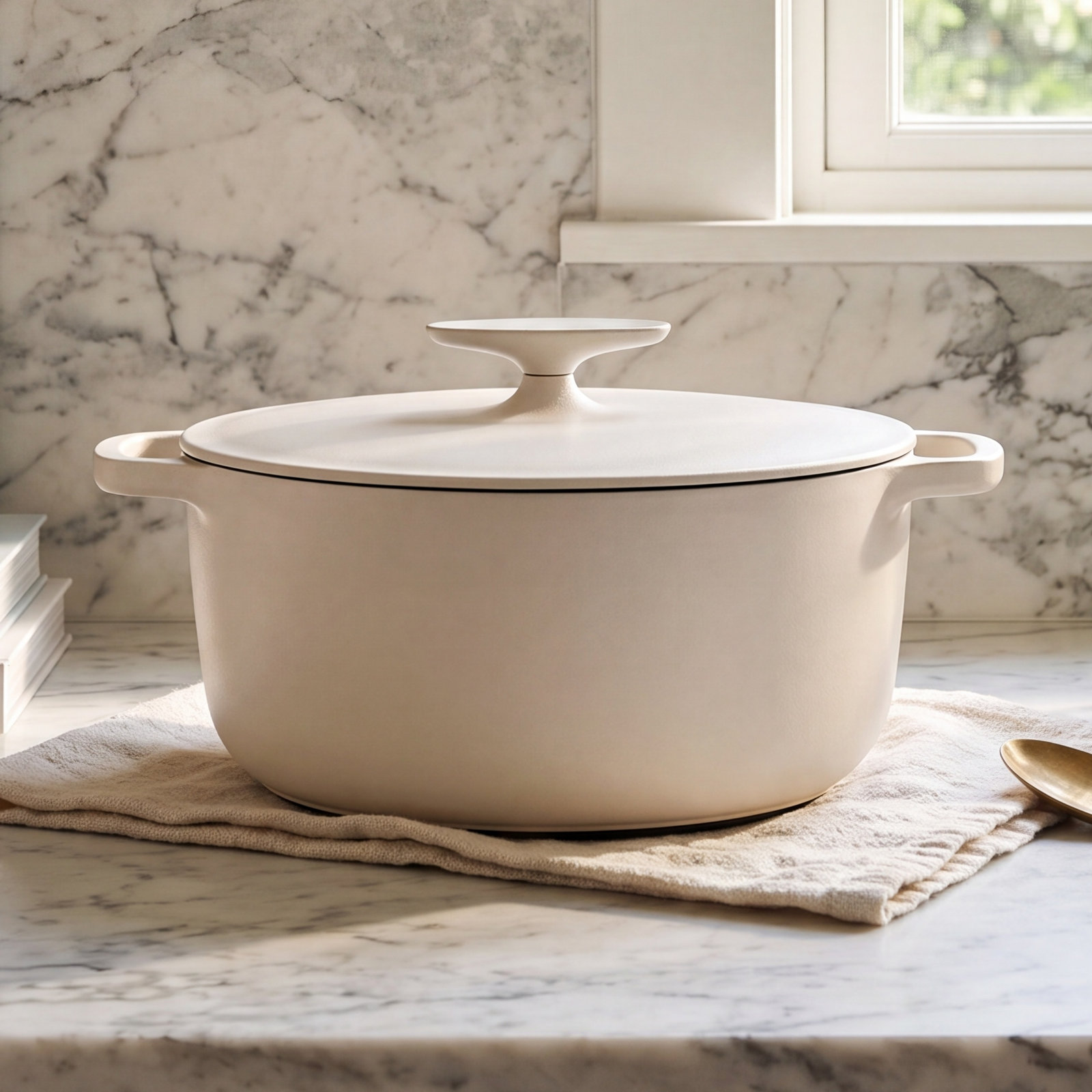 Enameled Cast Iron Dutch Oven, Cream