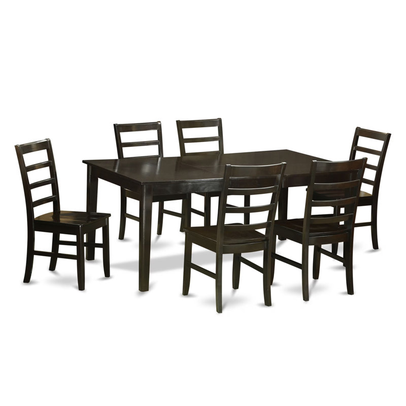 Ensemble de meubles de salle à manger 7 pièces comprenant une table de salle à manger rectangulaire avec piédestal et 6 chaises en bois, 42 x 72 pouces, cappuccino