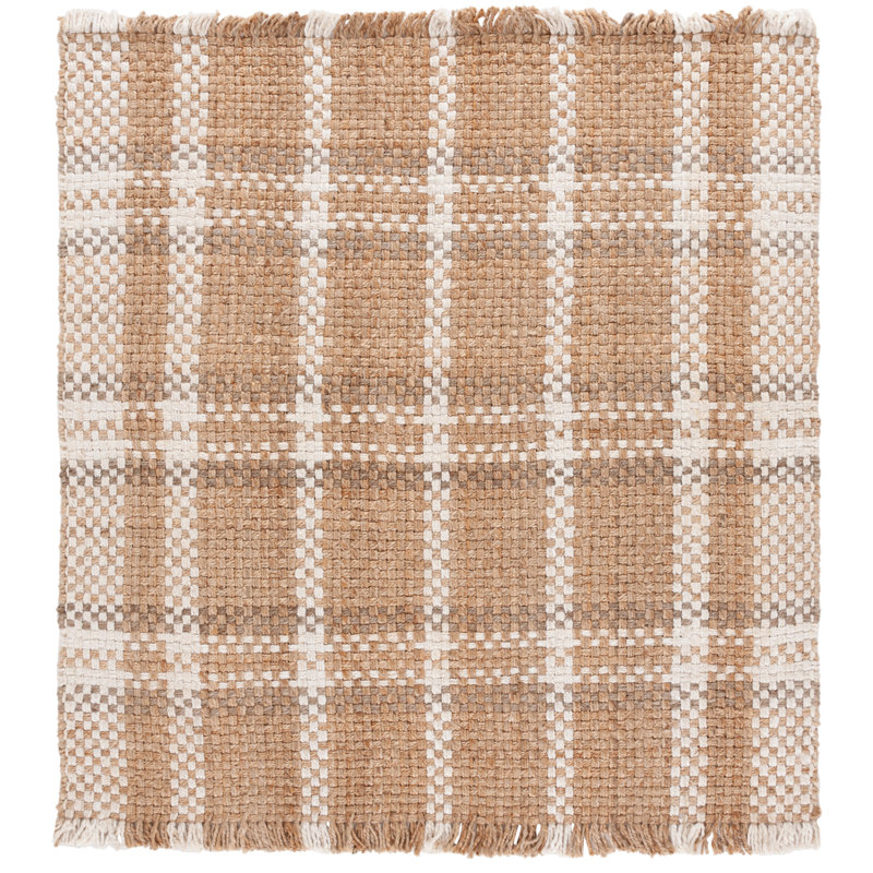 Natural Fiber Hand Woven Jute Pile Plaid Rug, Square 6'
