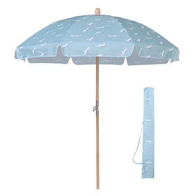 Refined Casual 6 FT Portable Sand Beech Wood Umbrella for Luxury Beach Day, Chic Glamping Picnic, Weekend Getaway - Our Beach, Seagull