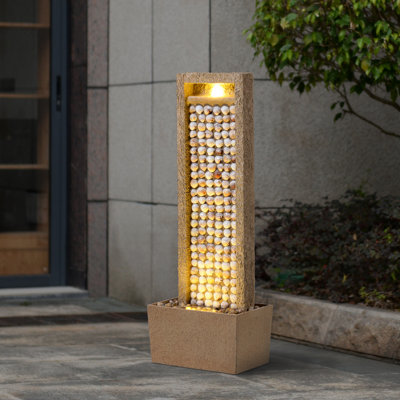 Outdoor Coastal-Style Water Fountain with Warm Glow Lighting & Pump For Patio/Garden