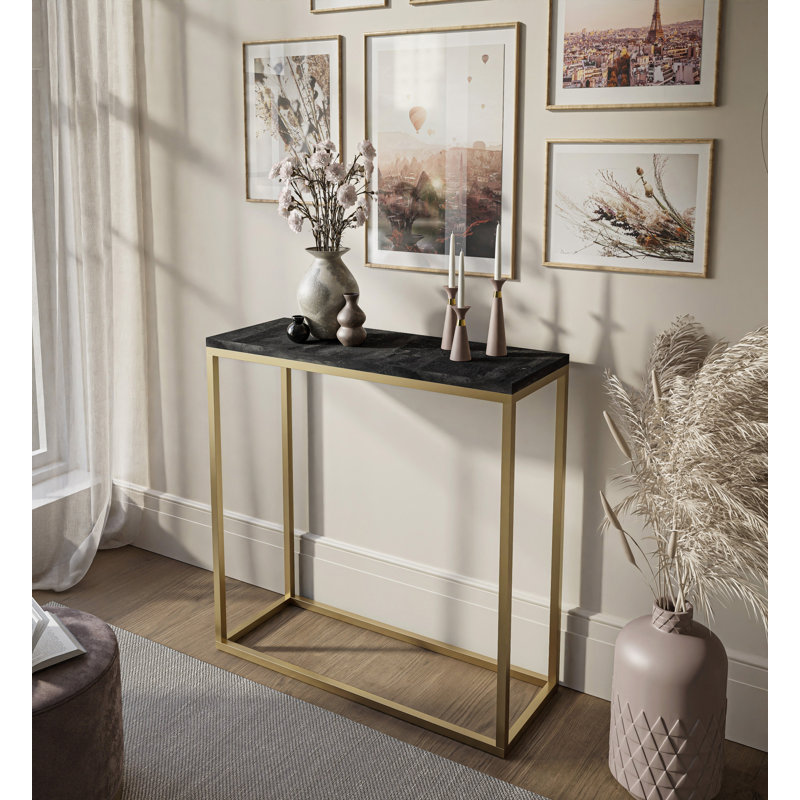 Burmaster Console Table, 80cm H x 80cm W x 30cm D, Black, Matt gold