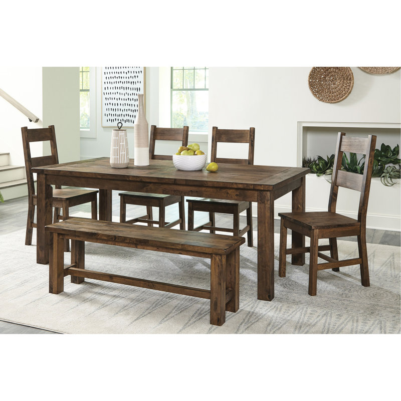 Banc en bois massif brun bruni pour salle à manger, style classique et transitionnel, capacité de poids de 300 lb, banc de salle à manger de 56,5 po