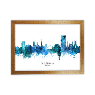 Cheltenham England Skyline Blue City Name by Michael Tompsett - Print