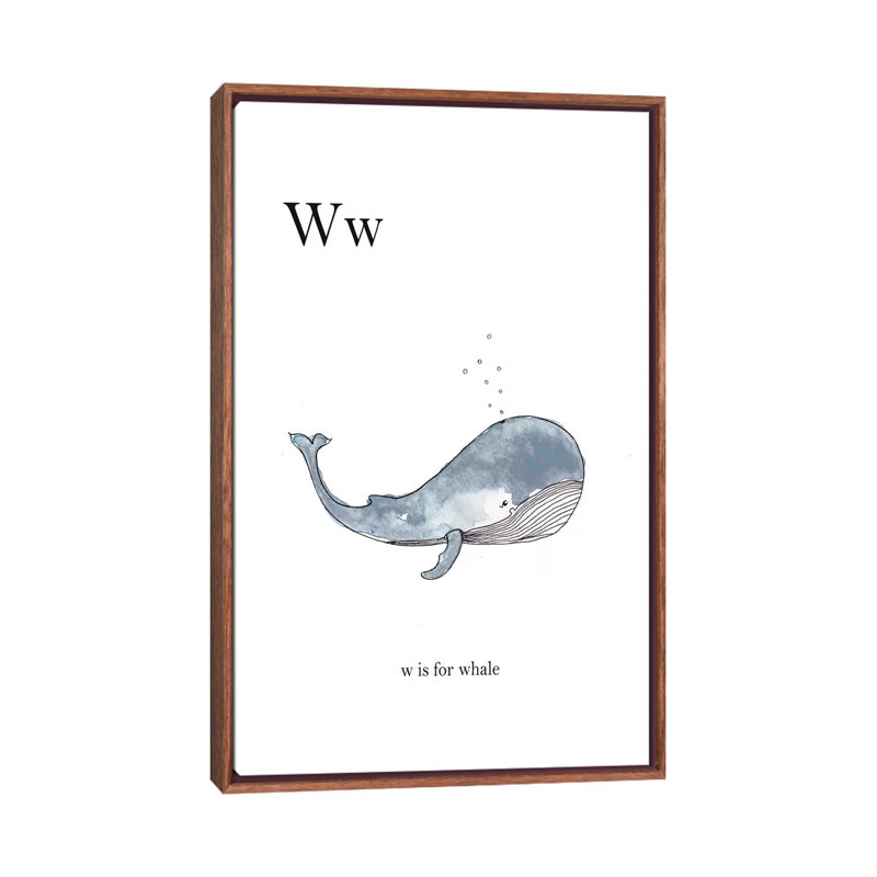 Décoration murale Ww Is For Whale, H 26 po x l 18 po x 1,5 po, Toile classique avec cadre brun
