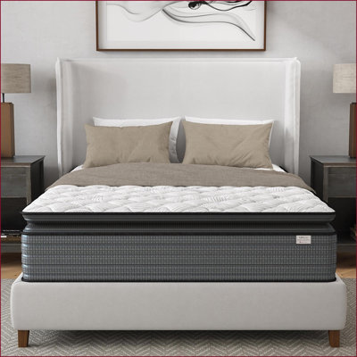 Matelas, matelas à plateau-coussin hybride 14 po NapQueen Isabella, CertiPUR-US, fabriqué aux États-Unis | Mousse et ressort | Gris clair + ivoire
