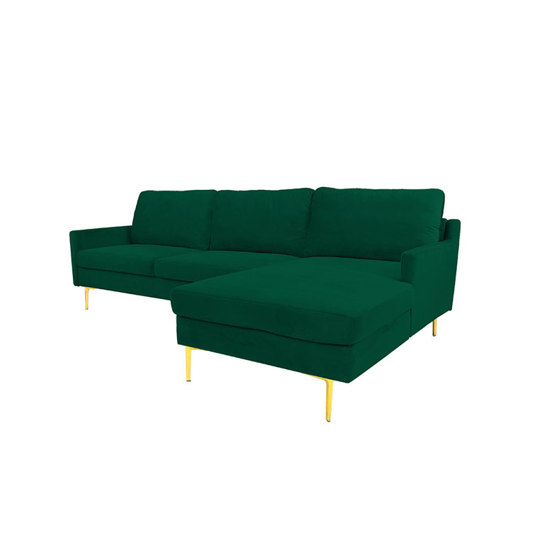 Buy Bristo Velvet RHS 4 Seater Sectional Sofa In  Green