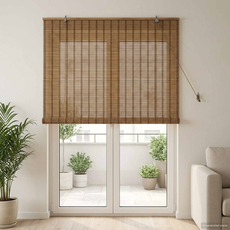  Roller Blind Adjustable Brown Bamboo Modern Cover Room Light Control