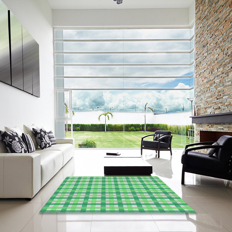 Tapis vert à motif écossais Kimura, Carré 5 pi