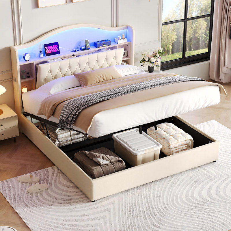 Upholstered Ottoman Storage Bed, 157 x 217 cm