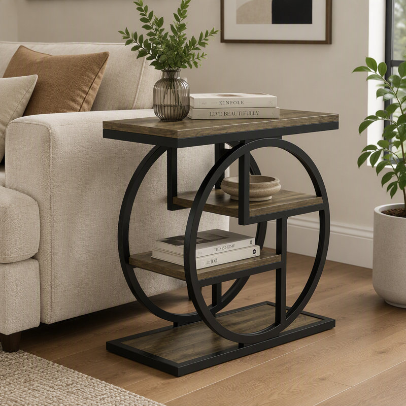 Table d'appoint industrielle à quatre niveaux avec structure en métal robuste et tablettes spacieuses pour l'organisation à la maison