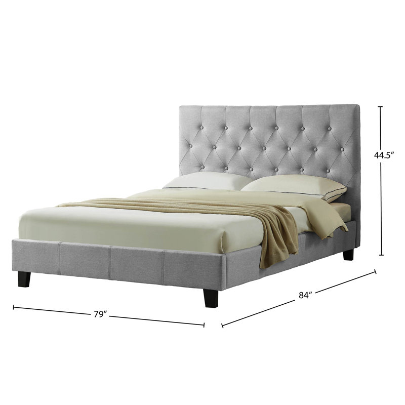 Lit plateforme tapissier avec tête capitonnée, aucun sommier requis, moderne, gris, très grand, Gris, Très grand