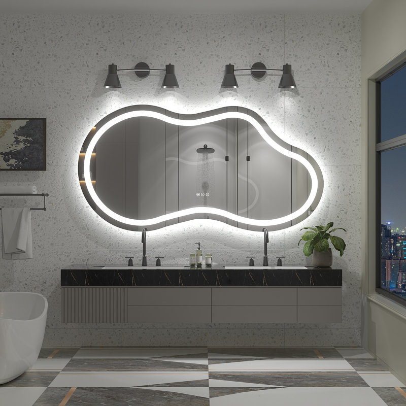 Aevar Asymmetrical LED Lighted Wall Mirror, 60" x 32"