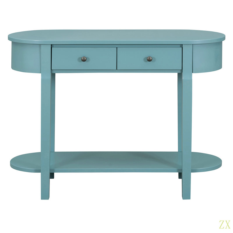 Elegant Retro Console Table With Curved Design And Smooth Glaze For Entryways, Living Rooms And Hallways, Turquoise Green