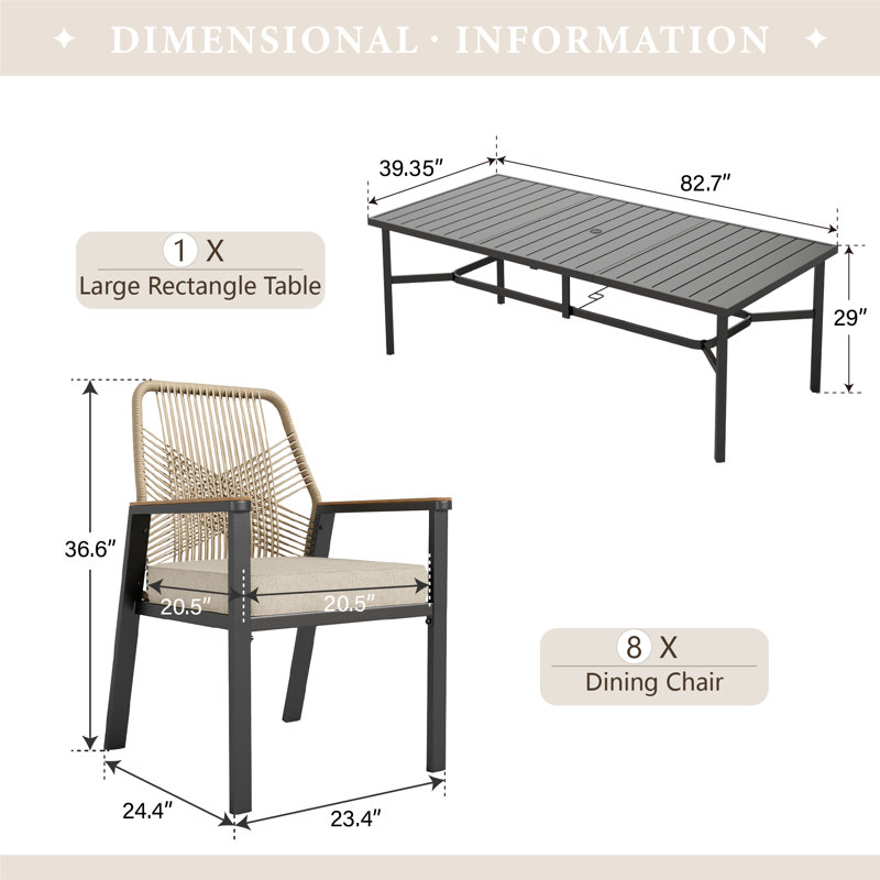 Dayshanay 8-Person Rectangular Rattan Patio Dining Set