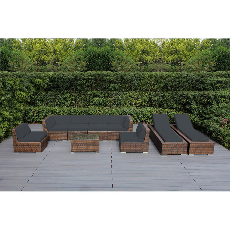 Ensemble de conversation modulaire en rotin avec coussins 9 pièces Barna - aucun assemblage requis, Noir