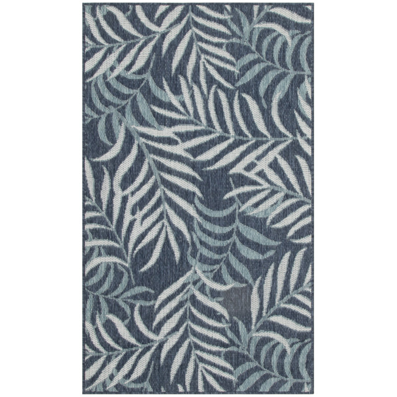 Alizay Floral Polypropylene Indoor/Outdoor Area Rug in White/Navy Blue, Rectangle 3' x 5'