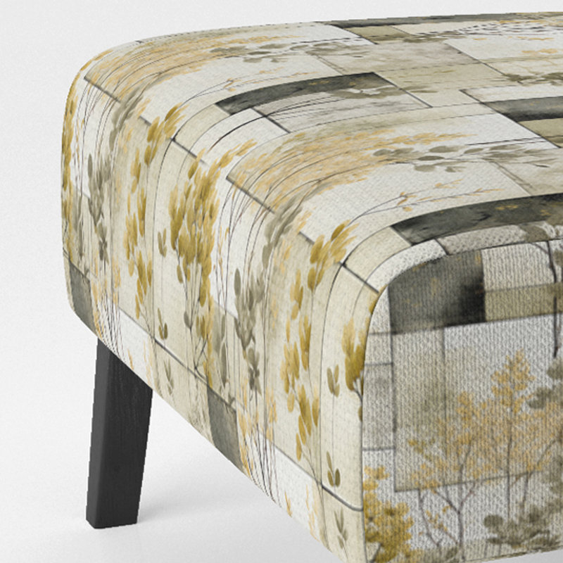 Green Cubic Botanical Dreams - Fauteuil de chambre rembourré Boho, fauteuil d'appoint à motif patchwork