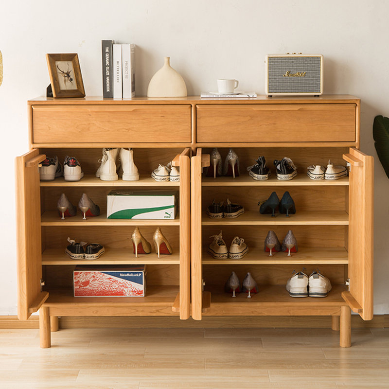 Burlywood Solid Wood Shoe Storage Bench, 47.24" H x 47.24" W x 14.96" D