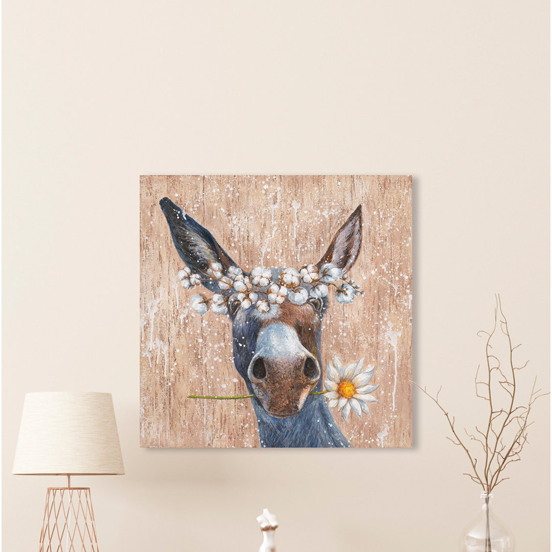 Gerahmtes Leinwandbild - Gemälde „Donkey with Flowers”