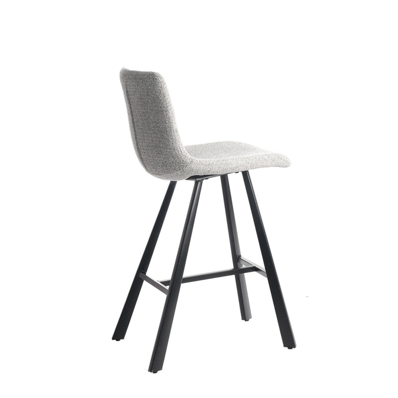 Tabouret de bar moderne en tissu gris clair texturé - chaise rembourrée à hauteur de comptoir avec pieds robustes en métal noir pour îlot de cuisine, bar personnel, salle à manger (simple), 2 ensembles