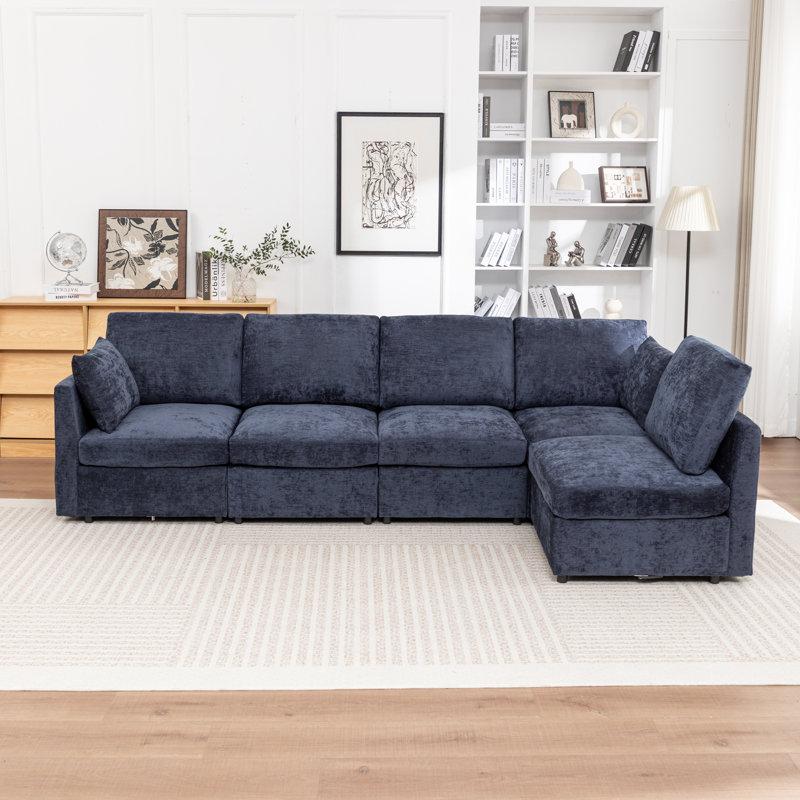Canapé modulaire rembourré 5 pièces Miller, Bleu