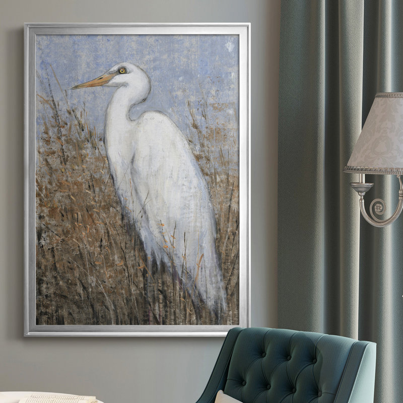 " White Heron II ", Silver Framed, 30.5" H x 22.5" W x 1" D