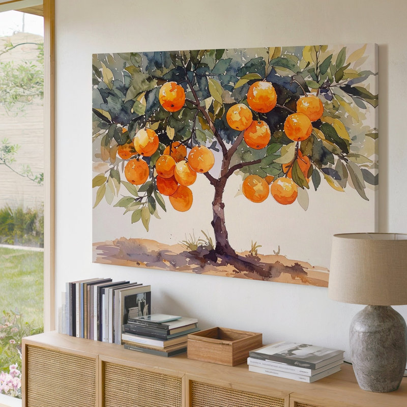 Toile, moisson dorée, arbre, toile, aquarelle, art mural botanique, H 30 po x l 40 po