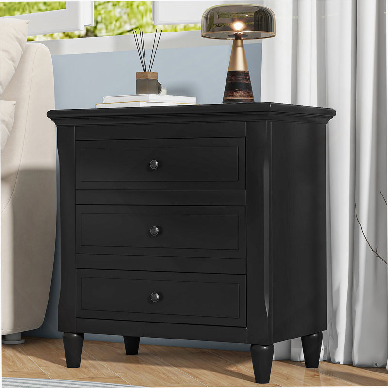 Armoire de rangement en bois à 3 tiroirs avec table de chevet, Noir