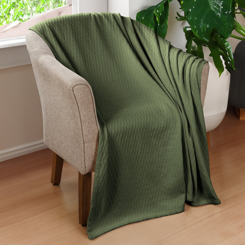 Jeté toutes saisons 100% coton Diamond Weave, Double / grand, Vert forêt