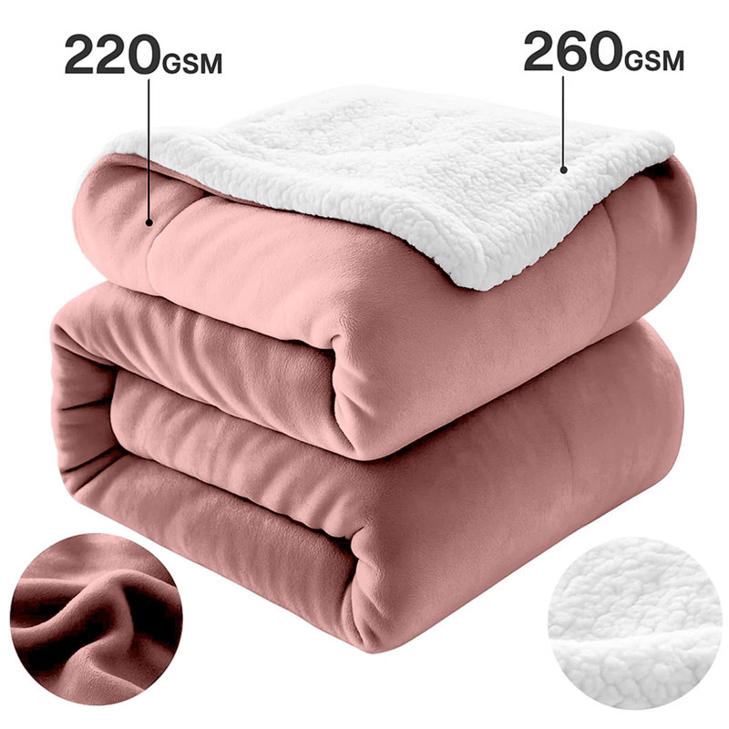 Reversible Sherpa Fleece Blanket - Ultra-Soft, Warm & Cozy All-Season Comfort , 240cm x 200cm, Pink