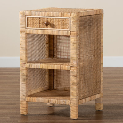 Bhagipuri Modern Bohemian Mahogany Wood and Natural Rattan 1-Drawer Nightstand by Bay Isle Home