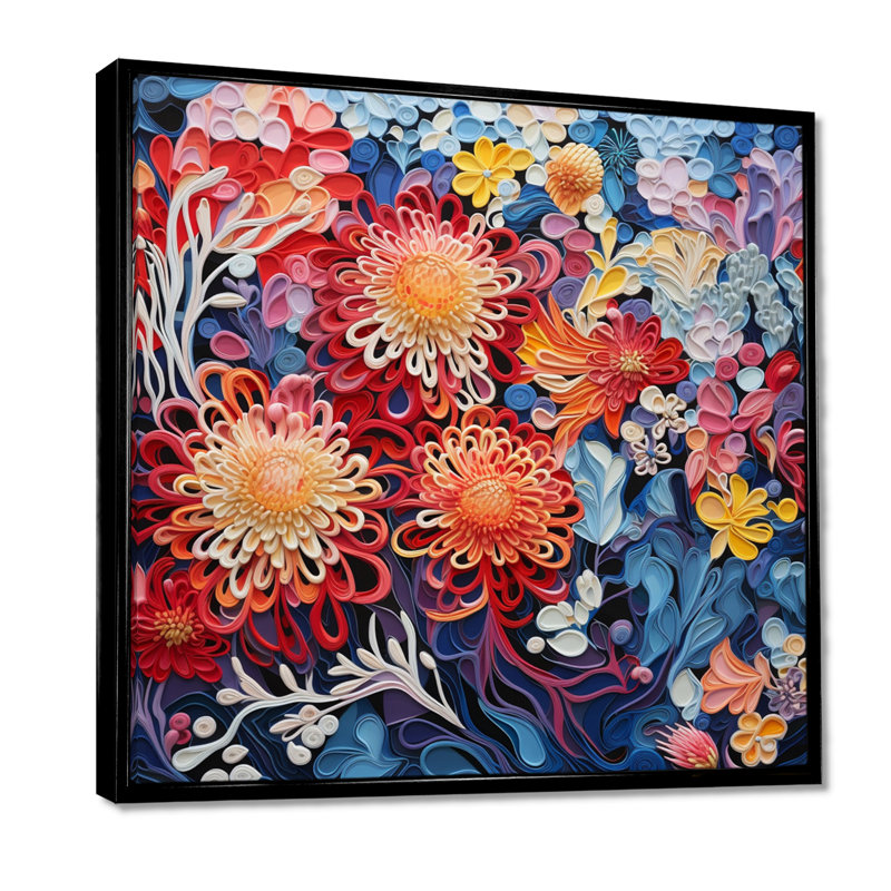 «Dahias», impression florale de fleurs sauvages - Dahlia, Toile avec cadre flottant noir, H 16 po x l 16 po x P 1 po