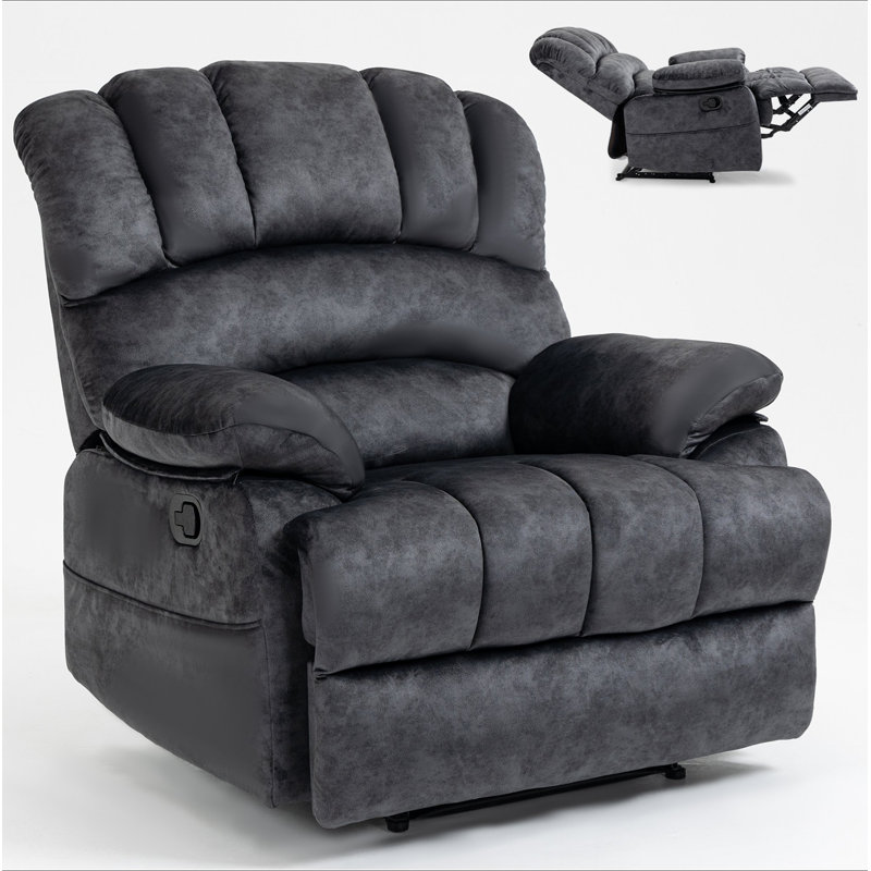 Large Manual Recliner Chair In Fabric For Living Room, Gray