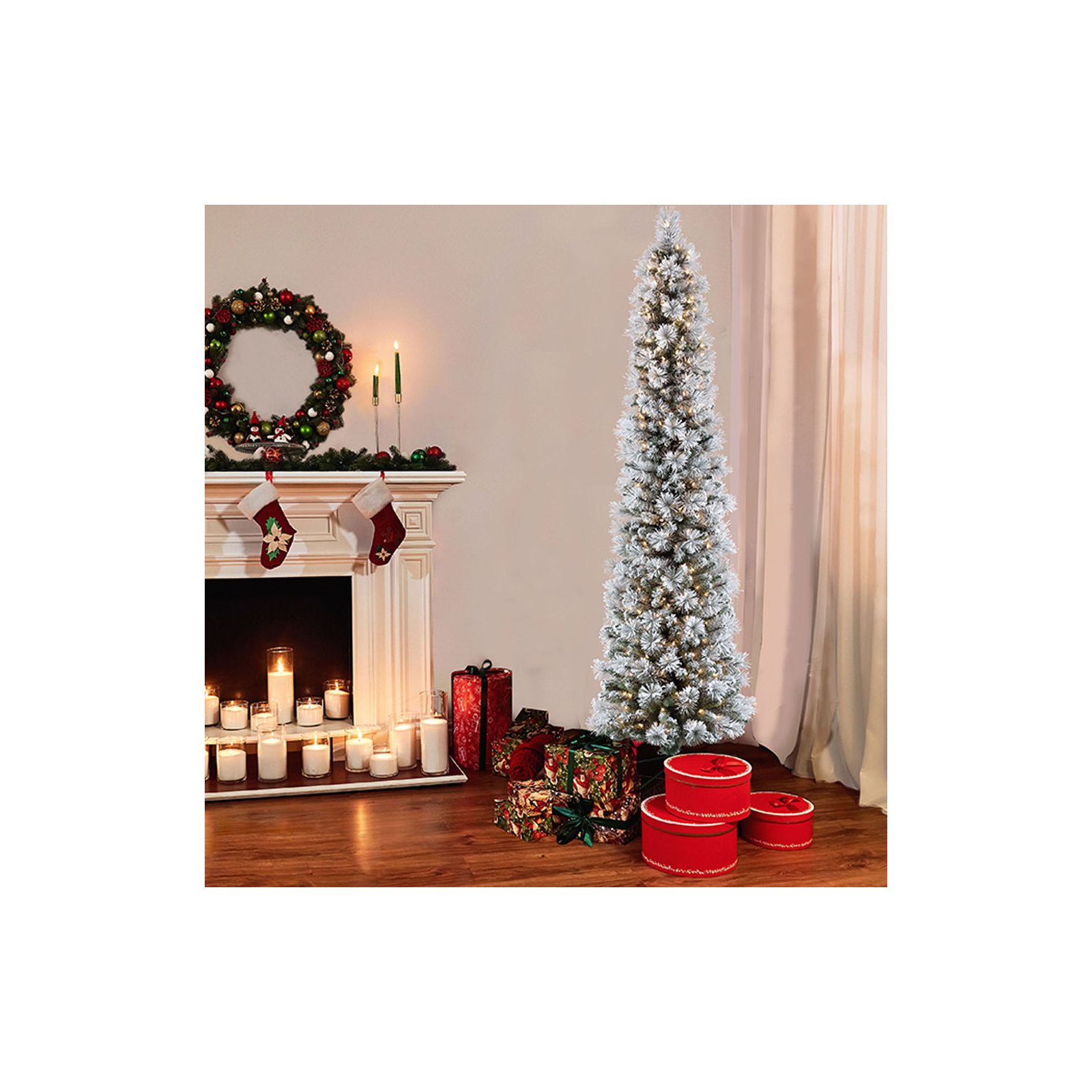 Lighted Artificial Pine Christmas Tree, 7.5' H