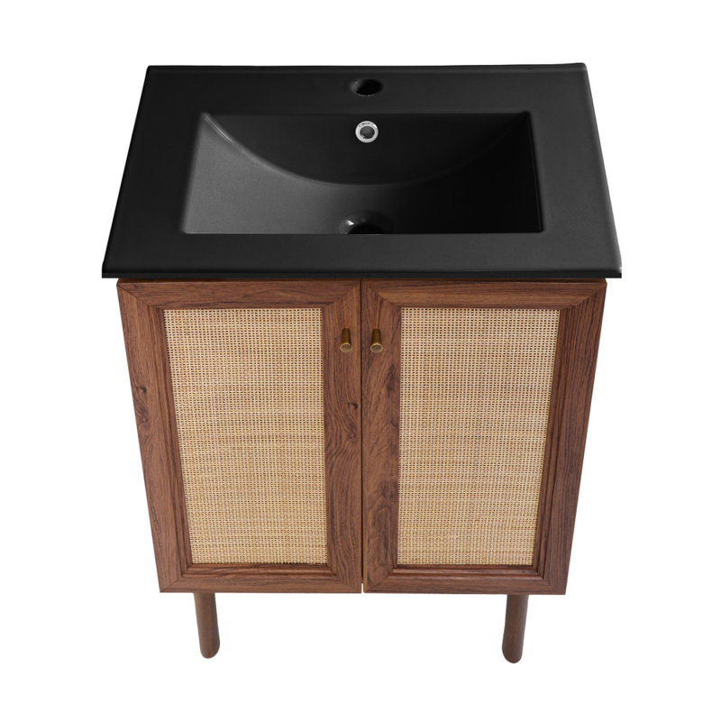 Classe 24" Freestanding Bathroom Vanity in Brown Oak with Black Sink Top, Brown