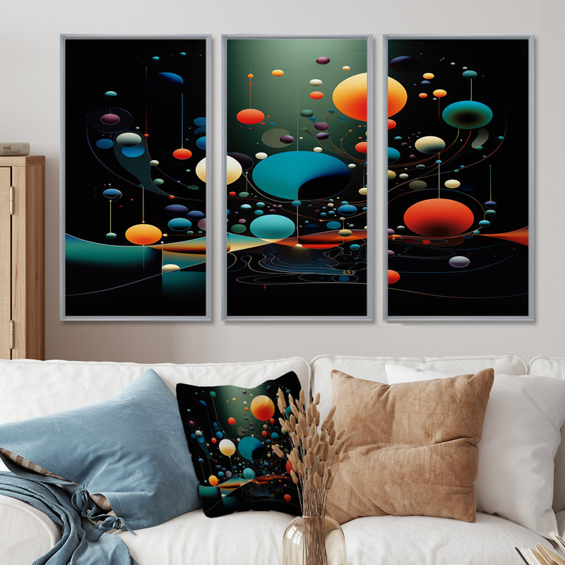Caitlyn - ensemble de reproduction d'art mural paysage abstrait, Encadrement argenté, H 28 po x l 36 po x P 1 po