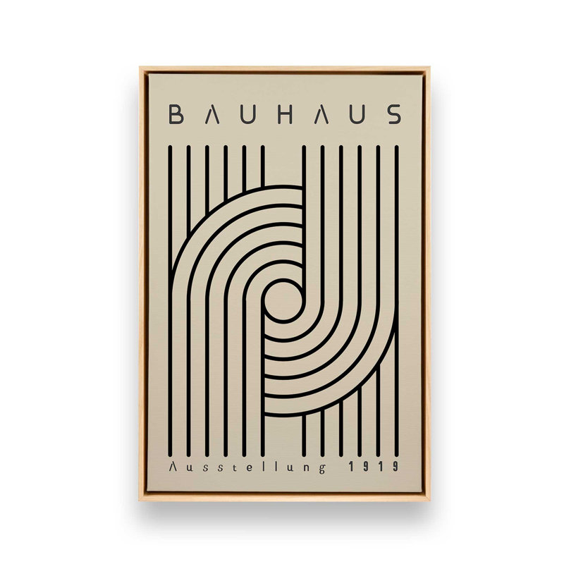 Impression sur toile monochrome Bauhaus Curves, H 12,75 po x l 8,75 po x P 1,75 po, Cadre américain en érable flottant