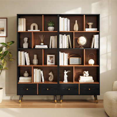 70.1" Tall Mid-Centry Modern 8-cube Storage Bookcase with Drawers, 4-Tier Display Bookshelf Organizer For Bedroom, Living Room, Office, Study