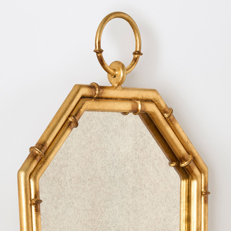 Octagonal Bamboo Mirror W/Candle Holder-Gold Leaf