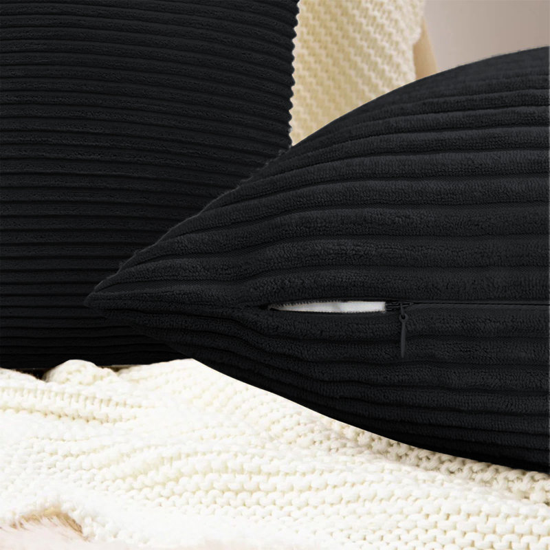 Striped Square Euro Cushion Cover, Black